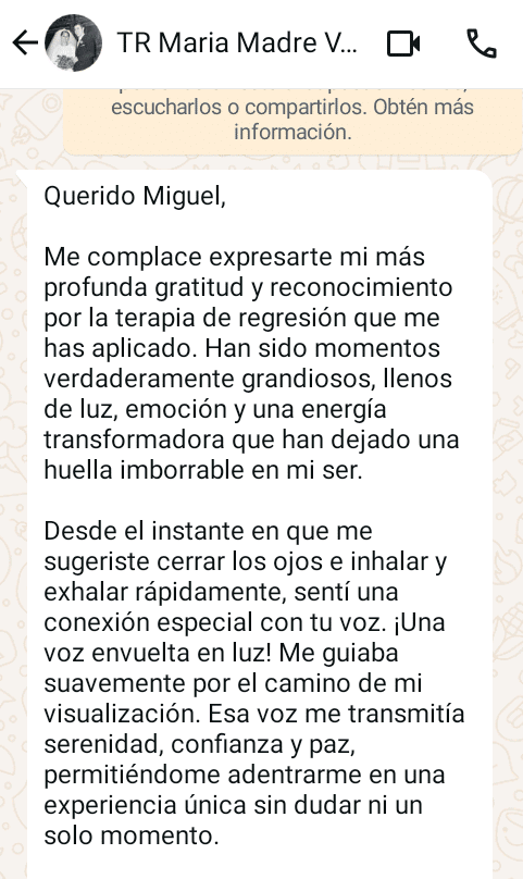 Testimonio de María sobre la terapia regresiva con Miguel Ángel Carroza Barroso, primera parte